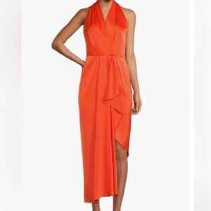 NWT $178 Alex Marie V neck Hazel Surplice hi low orange satin midi dress 18